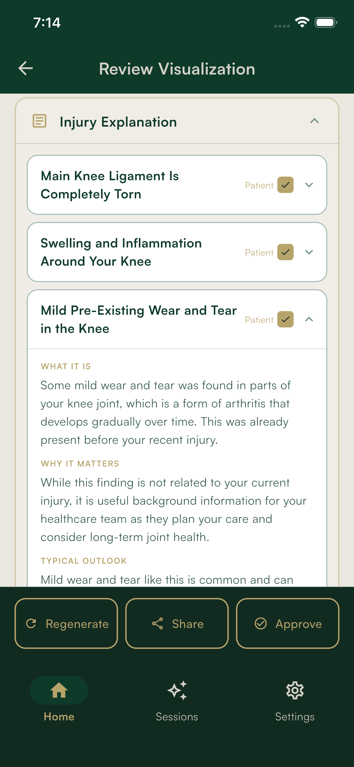Injury explanation screen